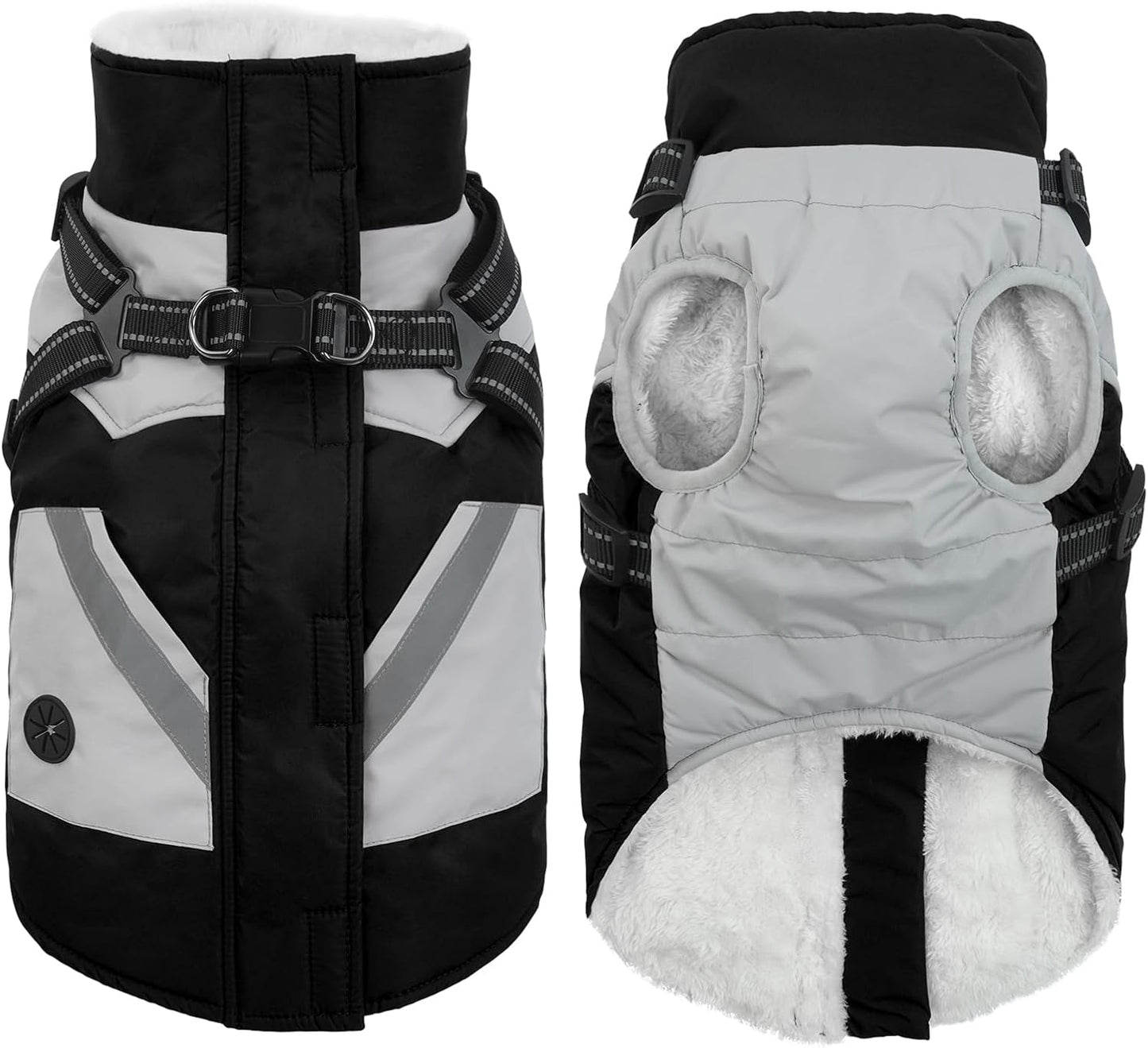 IECOii Warm Small Dog Coat Harness with D Ring - Black, Small, Zip Dog Jacket Winter Reflective, Fleece Lined Snowsuit, Pet Clothes for Yorkshire Terrier, Bichon, Shih Tzu