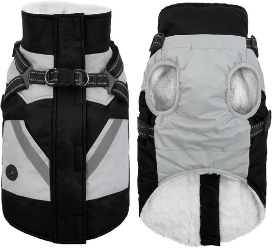 IECOii Warm Small Dog Coat Harness with D Ring - Black, Small, Zip Dog Jacket Winter Reflective, Fleece Lined Snowsuit, Pet Clothes for Yorkshire Terrier, Bichon, Shih Tzu