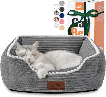 Cat Dog Bed for Pets, Rectangle Pet Bed Gift for Puppy and Kitten, Machine Washable Calming Fluffy Pet Couch Sofa for Indoor Outdoor, Portable Soft Cat Bed with Non-Slip Bottom (Small, Grey)