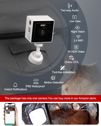 Heated Cat House for Outside,Dual Camera Mounts,100% Weatherproof & Extremely Insulated,Elevated Feral Cat Shelter with Escape Door,Waterproof Eaves for Outdoor Stray Barn Cat(Dark Grey, L with Cam)