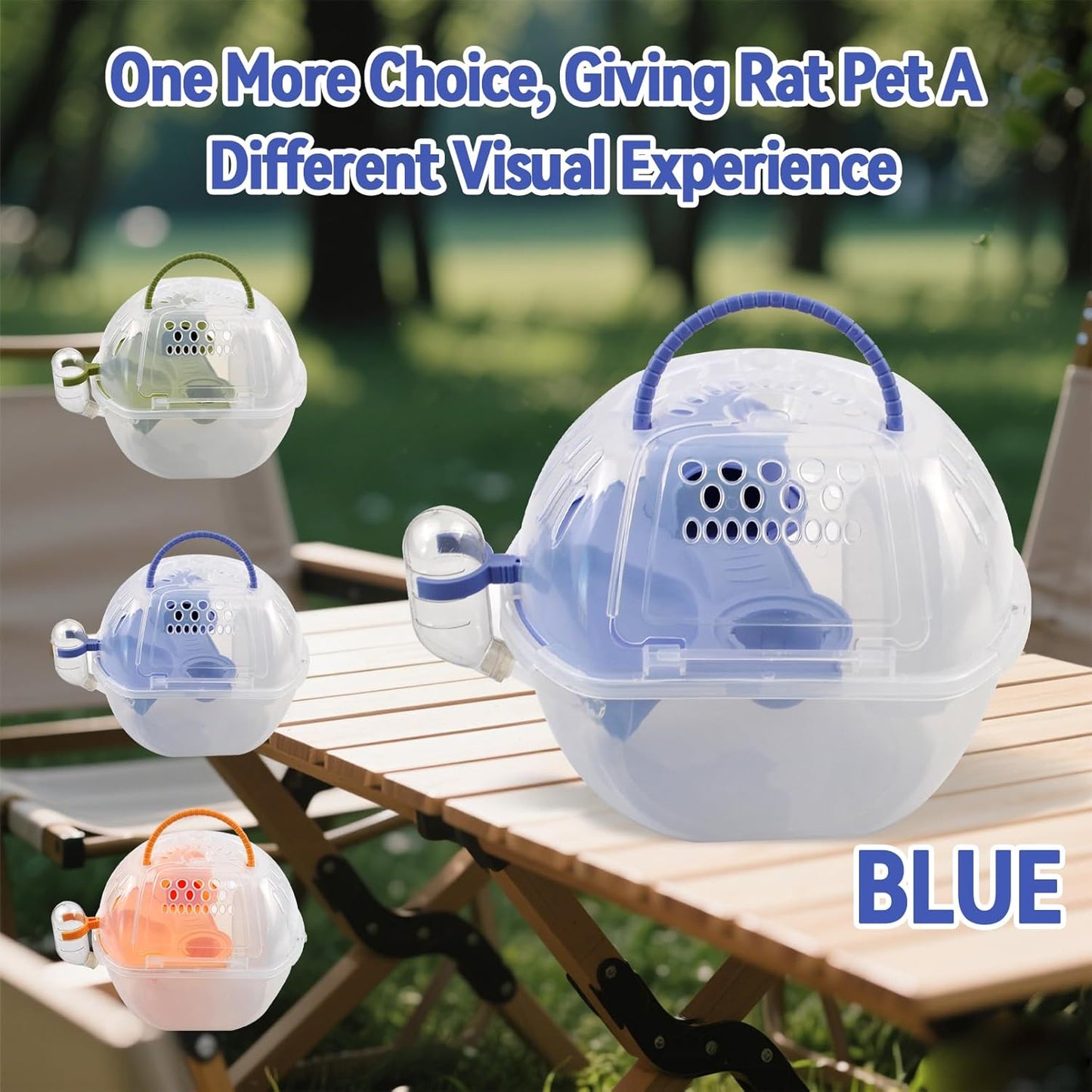 Hamster Carrier with Water Bottle,Portable Hamster Travel Cage,Breathable Rat Travel Carrier with Exercise Wheel Food Plate Acrylic Small Animal Carrying Case for Little Rats Mice (Blue)