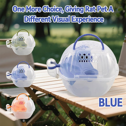 Hamster Carrier with Water Bottle,Portable Hamster Travel Cage,Breathable Rat Travel Carrier with Exercise Wheel Food Plate Acrylic Small Animal Carrying Case for Little Rats Mice (Blue)