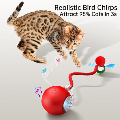 Interactive Cat Ball Toy - 2025 Smart Rolling Cat Toy with Shiny Tail, Motion Activated Boredom Relief for Indoor Cats, USB Rechargeable & Obstacle Avoidance