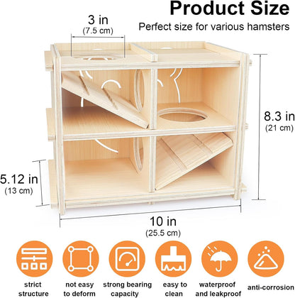 Hamster Toy Adventure Box,Multi Chamber Viewable Hamster House with Tunnel Meets The Nature of All Kinds and Sizes of Hamsters Rats Small pet Rodents(S)