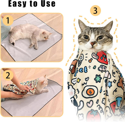 27.6" Cat Grooming Wrap,Self-Adherent Cat Wrap for Cutting Nails,Anti-Escape Cat Swaddle Wrap,Multifunctional Anti-Scratch Cat Restraint Wrap for Medicine,Nail Clipping,Ear Cleaning(Within 15lbs)