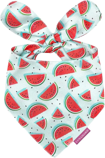 LunaMarie - Luxury Dog Bandanas - Cute Watermelon Design | Premium & Soft Fabric | 100% Handmade Custom Adjustable Shape Dual Layered Small, Medium, Large Cat Scarf (Watermelon, Large)