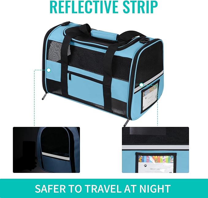 Large Cat Carrier Dog Carrier, Pet Carrier for 2 Cats Large Cats, Dog Carrier for Small Dogs, Collapsible Soft Sided Pet Carrier for Kitten Puppy Under 25 lbs, Blue