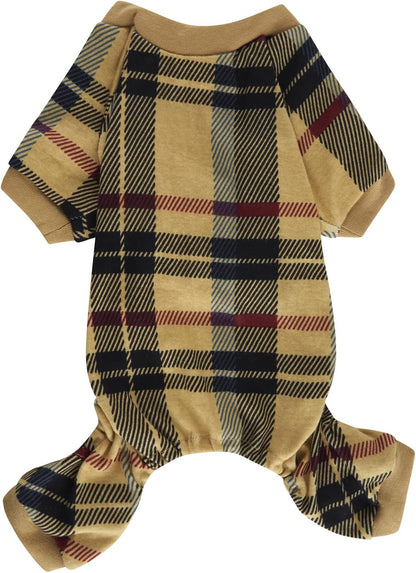 Beige Buffalo Plaid Christmas Pajama for Cats,Puppy Pajamas Onesie PJS,Back Length 9" XSmall