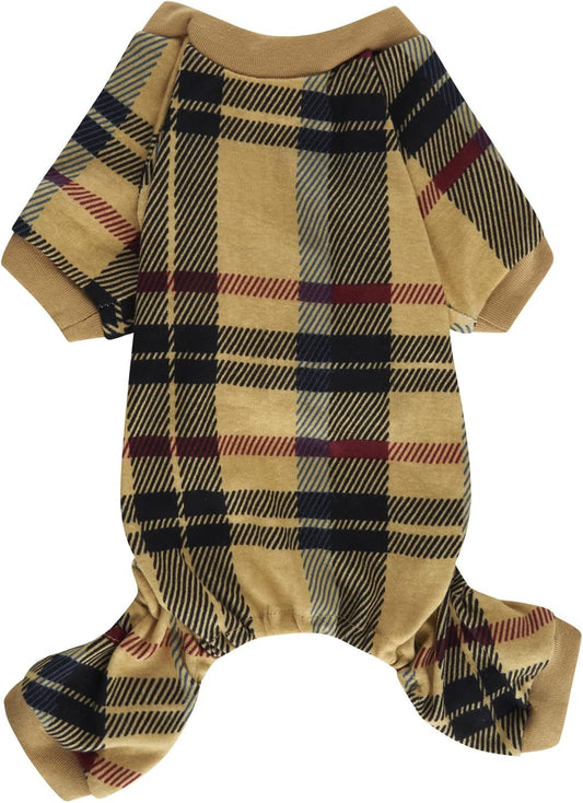 Beige Buffalo Plaid Christmas Pajama for Cats,Puppy Pajamas Onesie PJS,Back Length 9" XSmall