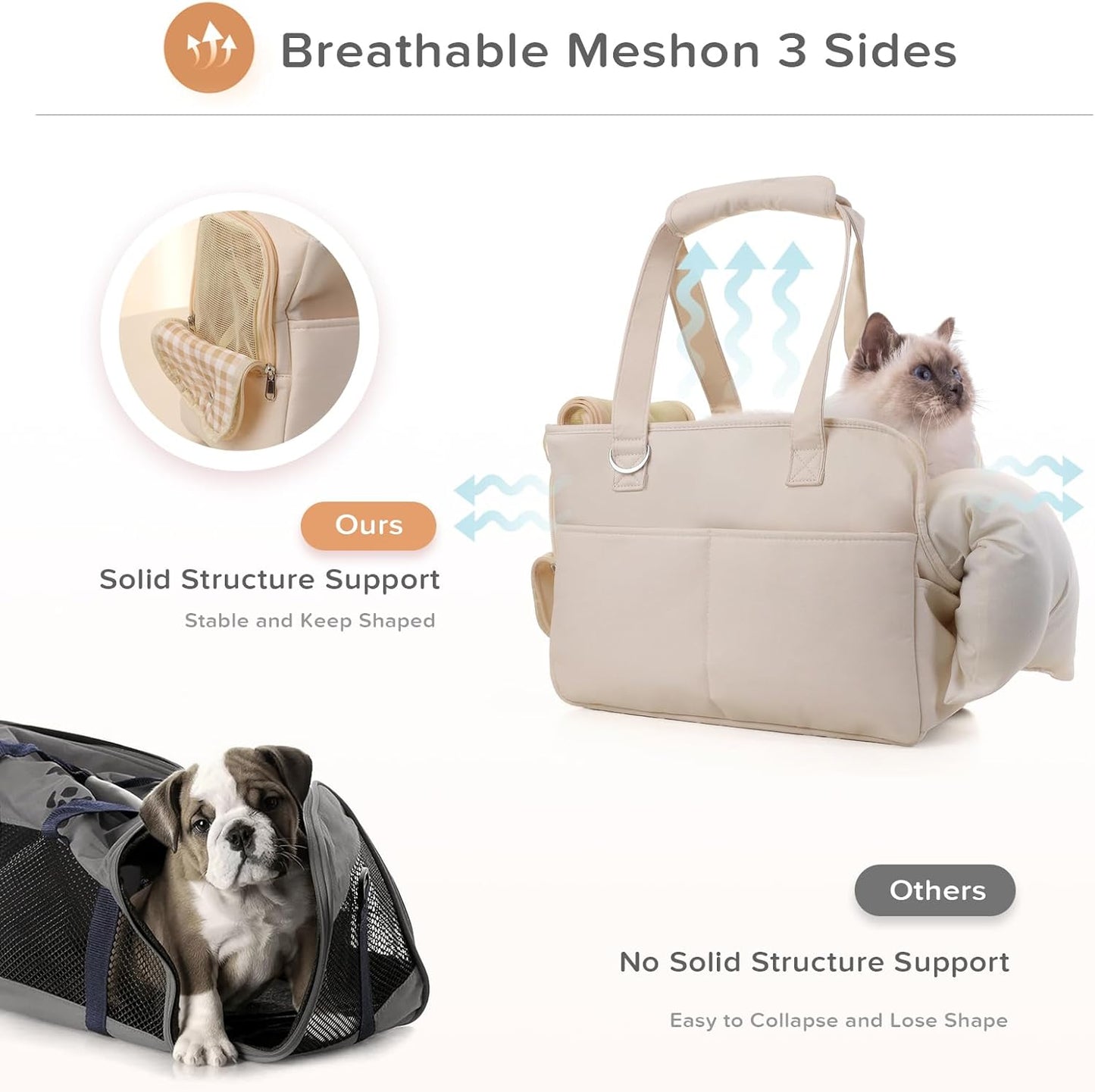 Dog Carriers for Small Dogs, Soft Sided Folding Dog Purse for Dogs Medium Cats Puppies up to 13 Lbs, Washable Breathable Puppy Carrier for Outdoor Travel (Small Beige)