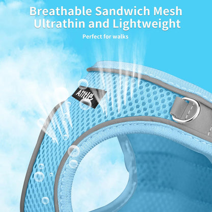 AIITLE Comfortable Dog Harness and Leash Set for Walking - Summer Step in Vest Harness,Reflective Bands, Adjustable No Pull Puppy Essentials, for Small Dogs and House Cats Pure Blue XS