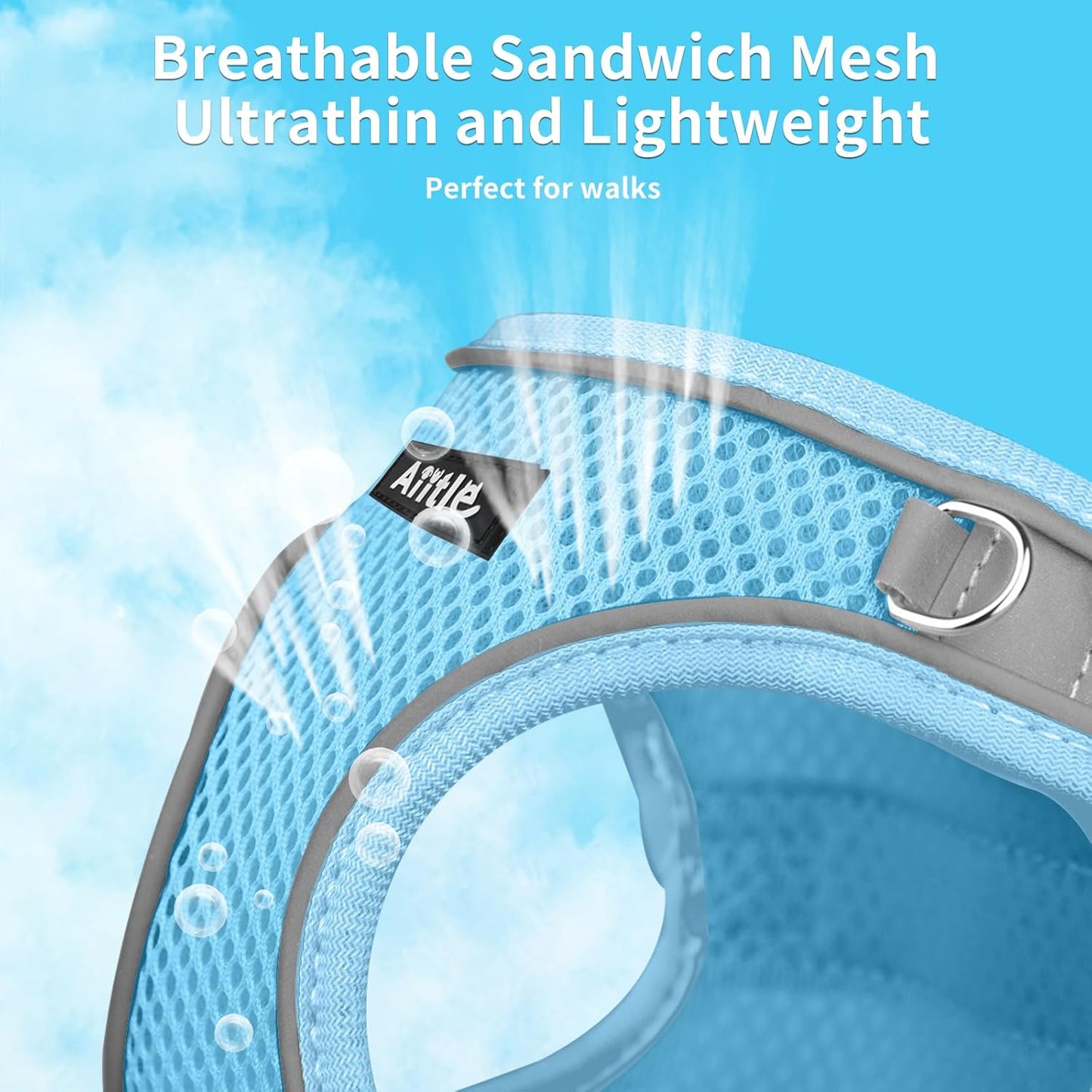 AIITLE Escape Proof Dog Harness - Step in Adjustable Dog Harness No Choke Over with Breathable Mesh and Quick-Release Buckle for Summer- Outdoor Walking, Camping for Medium Dogs Pure Blue XL