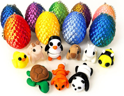 Mini 3D Printed Dragon Egg and 3D Printed Fidget Animals，Toy Fidget Bulk，Animal Miniature Figurines，Mini Egg Fillers，Teen Carnival Prizes（9pcs Set）