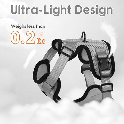 Dooradar Cat Harness and Leash Set, Escape Proof Safe Adjustable Kitten Vest Harnesses for Walking, Easy Control Soft Breathable Mesh Jacket with Reflective Strips for Cats, Grey, XXS