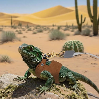 3Pack Bearded Dragon Leash and Harness Set, Bearded Dragon Accessories Clothes Stuff, Adjustable Easy Walk Rat Harness with 6.56 ft, Vest Accessories for Reptile Squirrel Rat Walking (3 Size, Brown)