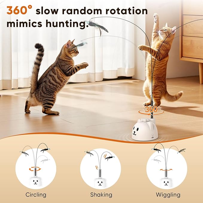 Interactive Cat Toys for Indoor Cats Automatic Electric Flying Bird Feather Cat Toy - Best Kitten & Adult Cat Enrichment Toy Stick-on Hanging Electric Kitty Toys for Bored Cats