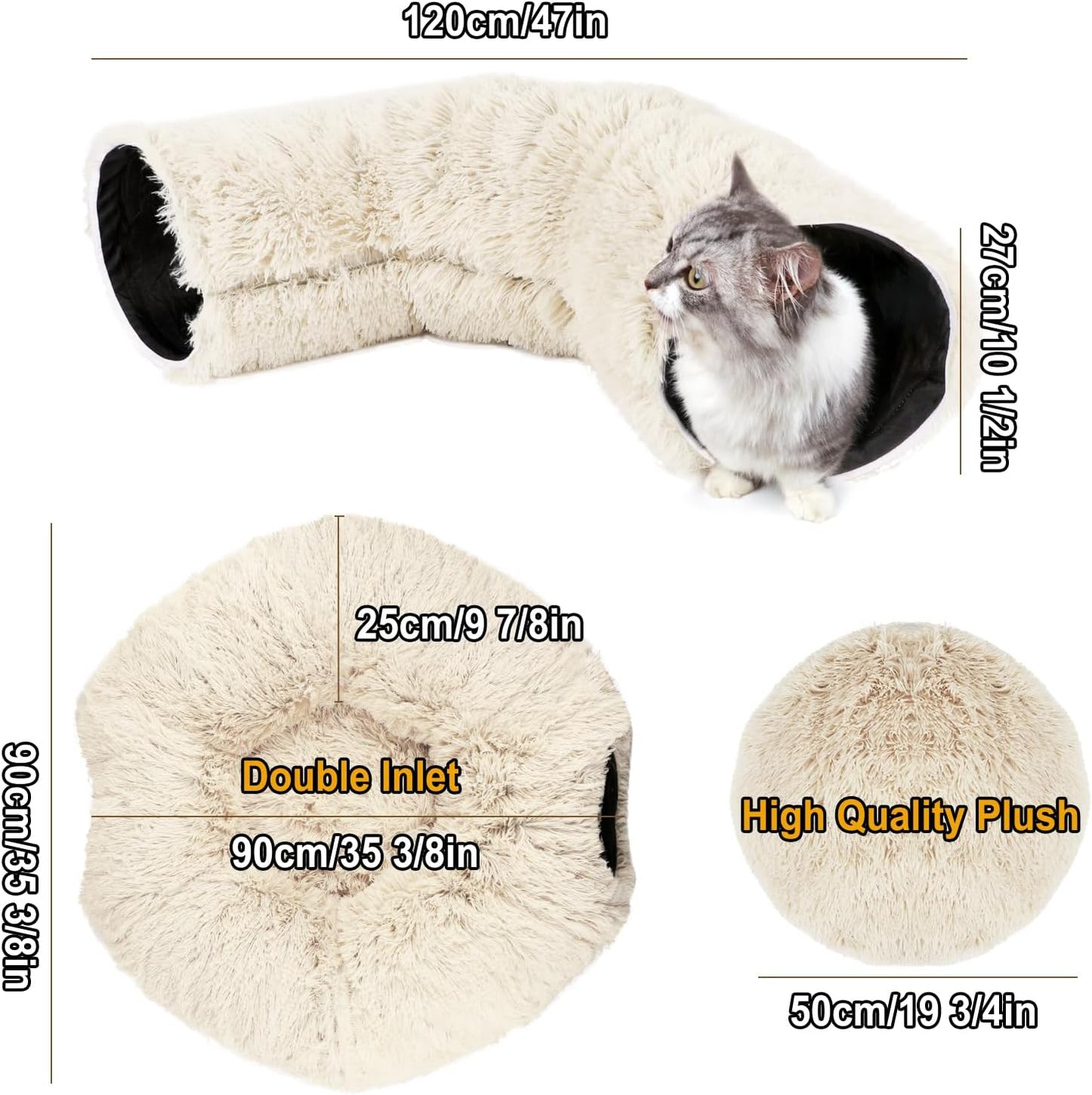 LifeIdeas Large Bed, Cat Tunnel Foldable Donut Tunnel with Fluffy Toy Balls and Washable Pads, Full for Kitten, Cat, Puppy, Ferret, Rabbit, Cat Tunnels for Indoor Cats