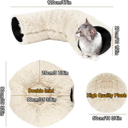 LifeIdeas Large Bed, Cat Tunnel Foldable Donut Tunnel with Fluffy Toy Balls and Washable Pads, Full for Kitten, Cat, Puppy, Ferret, Rabbit, Cat Tunnels for Indoor Cats