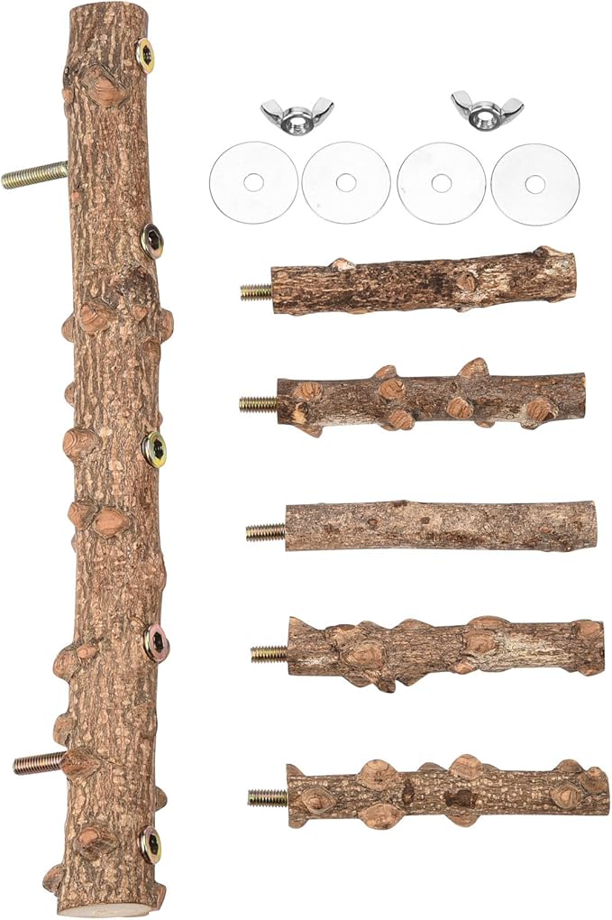 Mogoko Bird Ladder Perch for Cage, Natural Wood Bird Parrot Perch Stand Parrot Perch Bridge Climbing Chewing Toys for Small Medium Animal