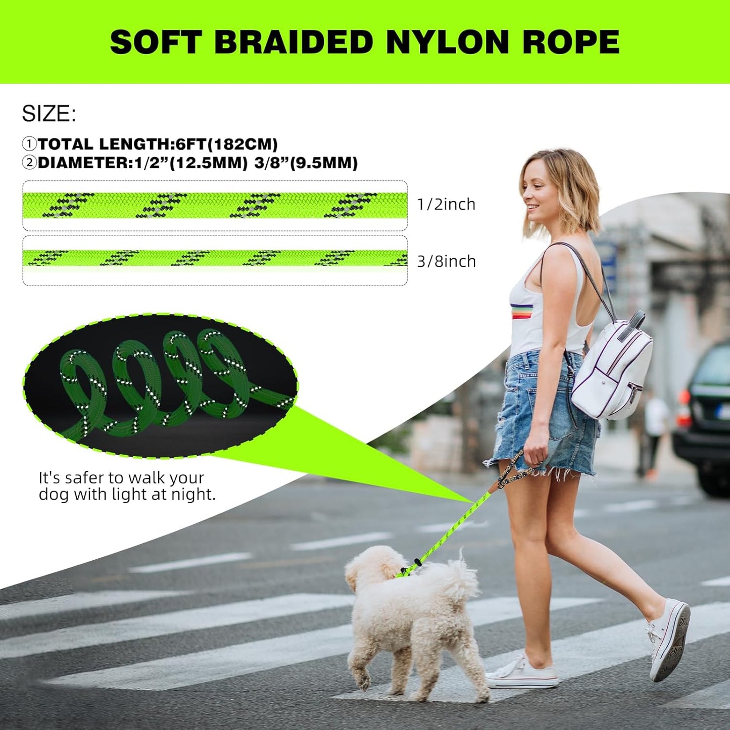 lynxking Slip Lead Dog Leash Reflective, Heavy Duty Comfortable Strong Rope for Large Medium Small Dogs No Pull Pet Training (Light Green, 2PCS Large 1/2in x 6ft)