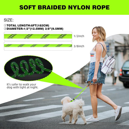 lynxking Slip Lead Dog Leash Reflective, Heavy Duty Comfortable Strong Rope for Large Medium Small Dogs No Pull Pet Training (Light Green, 2PCS Large 1/2in x 6ft)