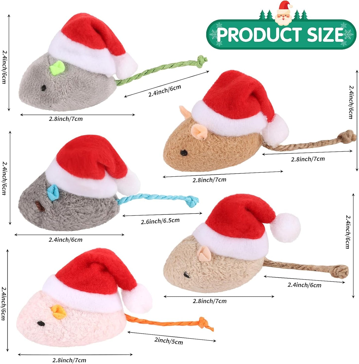 FOIMAS 6pcs Christmas Catnip Toys,Xmas Cat Toys Plush Mouse Interactive Chew Bite Toys for Cat Kitten Indoor