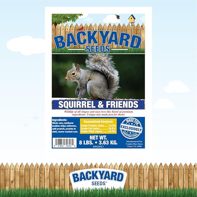 Backyard Seeds Squirrel & Chipmunk Food Mix – 8 lb Bag – Premium Wildlife Blend with Sunflower Seeds, Peanuts & Corn – Ideal for Squirrels, Chipmunks, Rabbits & Backyard Birds