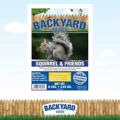 Backyard Seeds Squirrel & Chipmunk Food Mix – 8 lb Bag – Premium Wildlife Blend with Sunflower Seeds, Peanuts & Corn – Ideal for Squirrels, Chipmunks, Rabbits & Backyard Birds