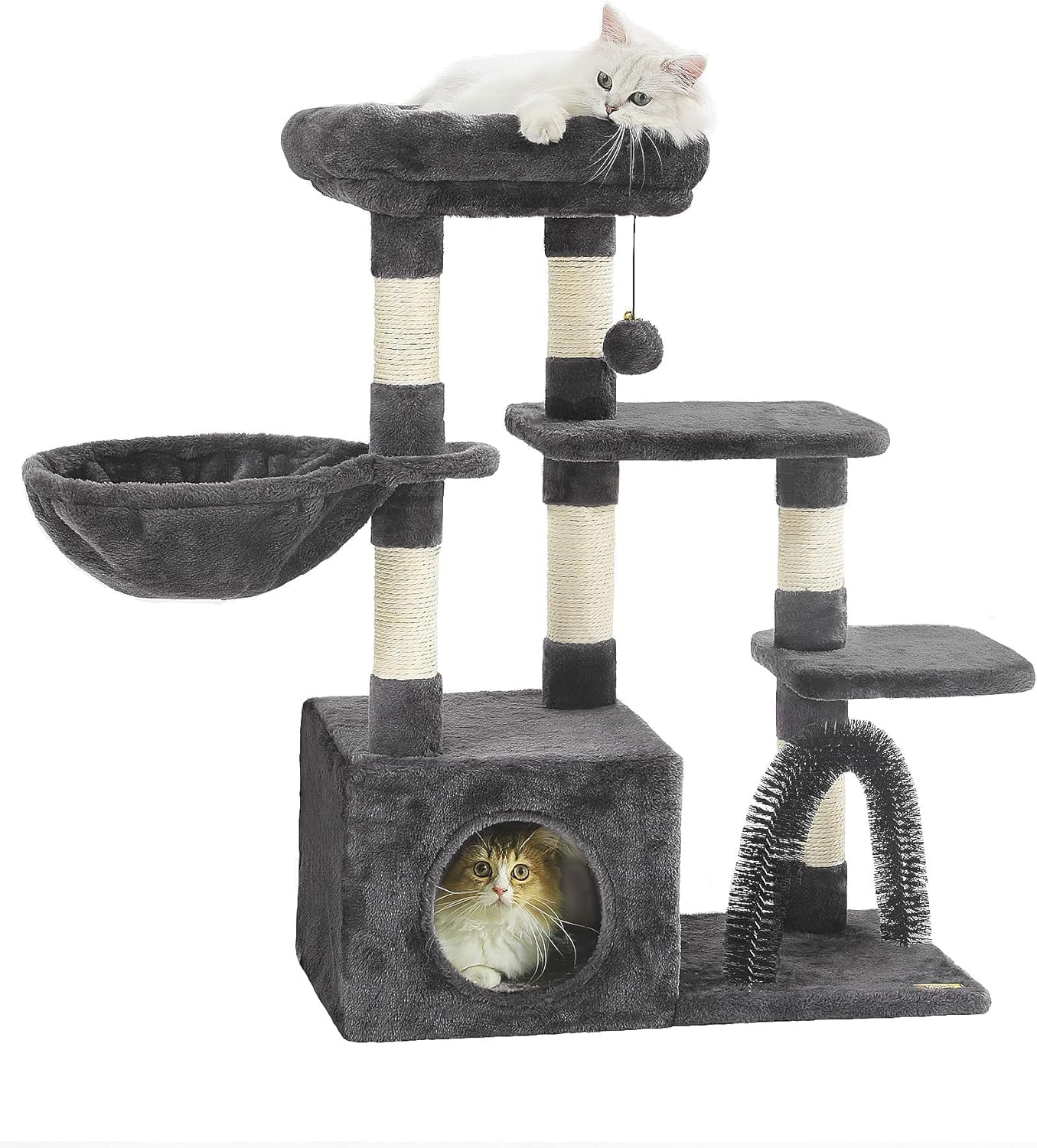 HOOPET 32IN Cat Tree for Indoor Cats - Multi-Level Cat Tower with Hammock, Condo, Scratching Posts, Self-Grooming Brush & Play Ball - Space-Saving Cat Furniture for Small Apartments