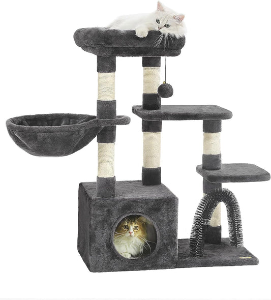 HOOPET 32IN Cat Tree for Indoor Cats - Multi-Level Cat Tower with Hammock, Condo, Scratching Posts, Self-Grooming Brush & Play Ball - Space-Saving Cat Furniture for Small Apartments
