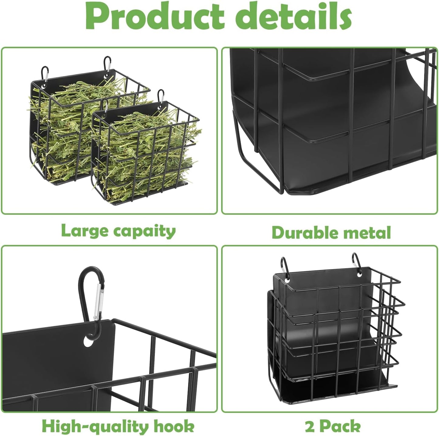 2PCS Rabbit Hay Feeder with Heavy-Duty Metal Frame Rabbit Hay Holder, Bunny Hay Feeder Guinea Pig Hay Holder,for Rabbits Guinea Pigs Bunny Chinchillas and Small Animals (Black)