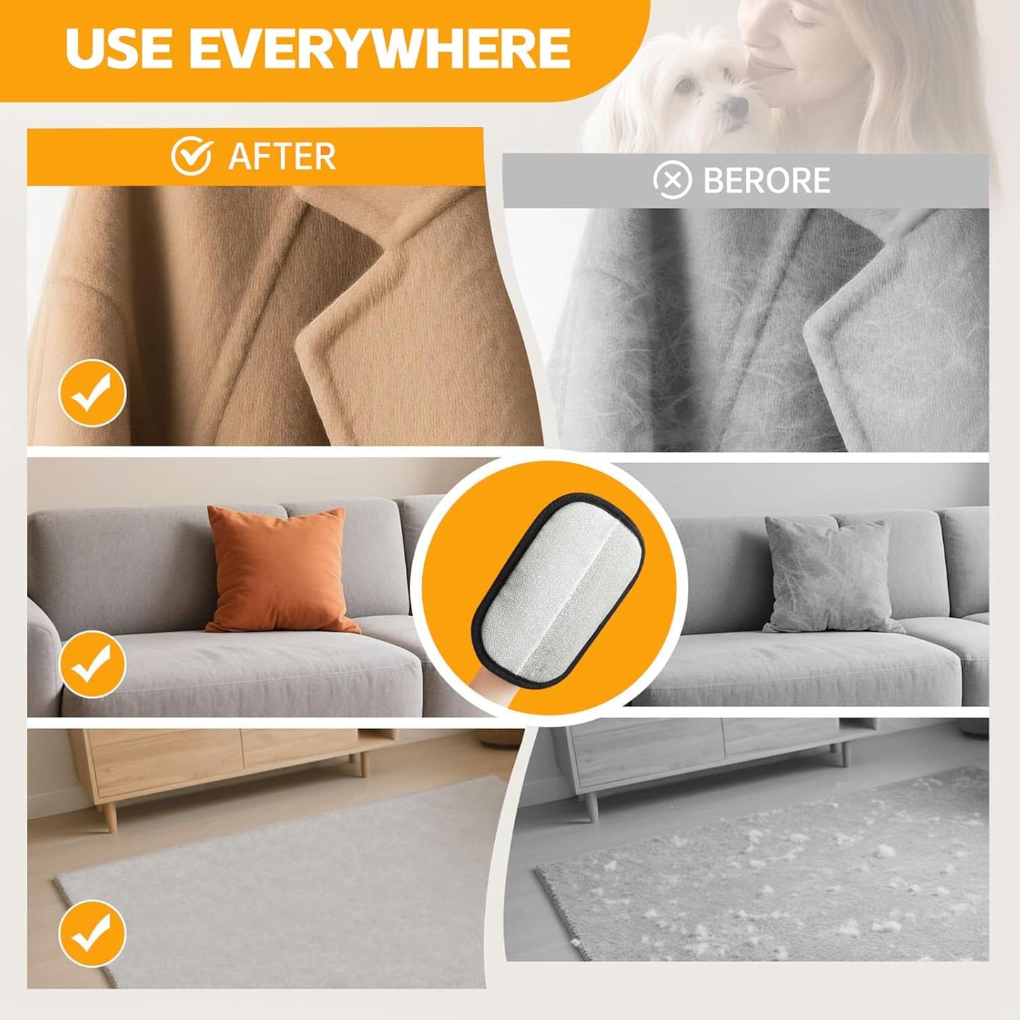 Pet Hair Remover Gloves for Cats & Dogs, 2025 Upgraded Electrostatic Grooming Gloves – Reusable Pet Hair Remover Tool for Couch Carpet Car Seat & Clothing, Easy to Clean (2Pcs)