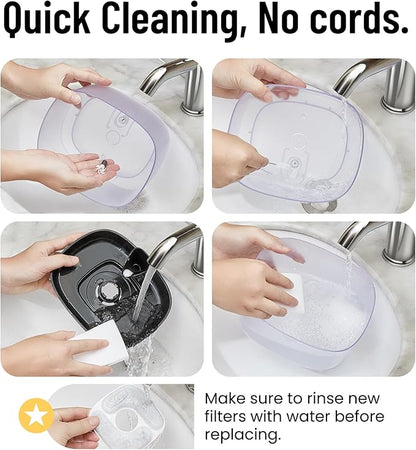 Veken Cat Water Fountain with Detachable Tank, Easy to Clean & Assemble, 84oz/2.5L Automatic Pet Drinking Dispenser with Quiet Operation & LED Light for Cats, Dogs and Small Pets, Black