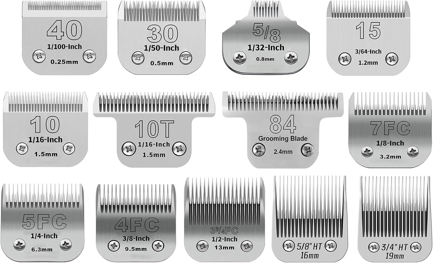 13pcs Pet Dog Grooming Clipper Stainless Steel Blade Kit,Compatible with Andis/Oster A5,Wahl KM10 Series