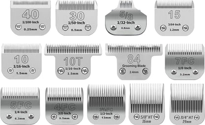 13pcs Pet Dog Grooming Clipper Stainless Steel Blade Kit,Compatible with Andis/Oster A5,Wahl KM10 Series