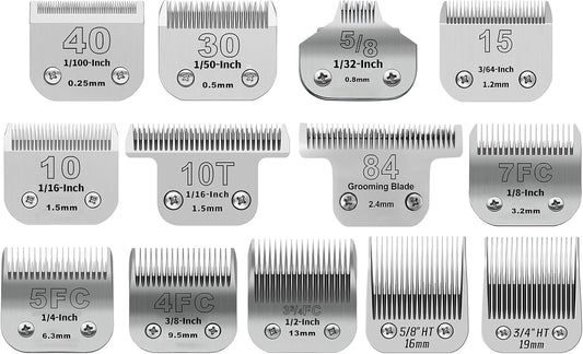 13pcs Pet Dog Grooming Clipper Stainless Steel Blade Kit,Compatible with Andis/Oster A5,Wahl KM10 Series