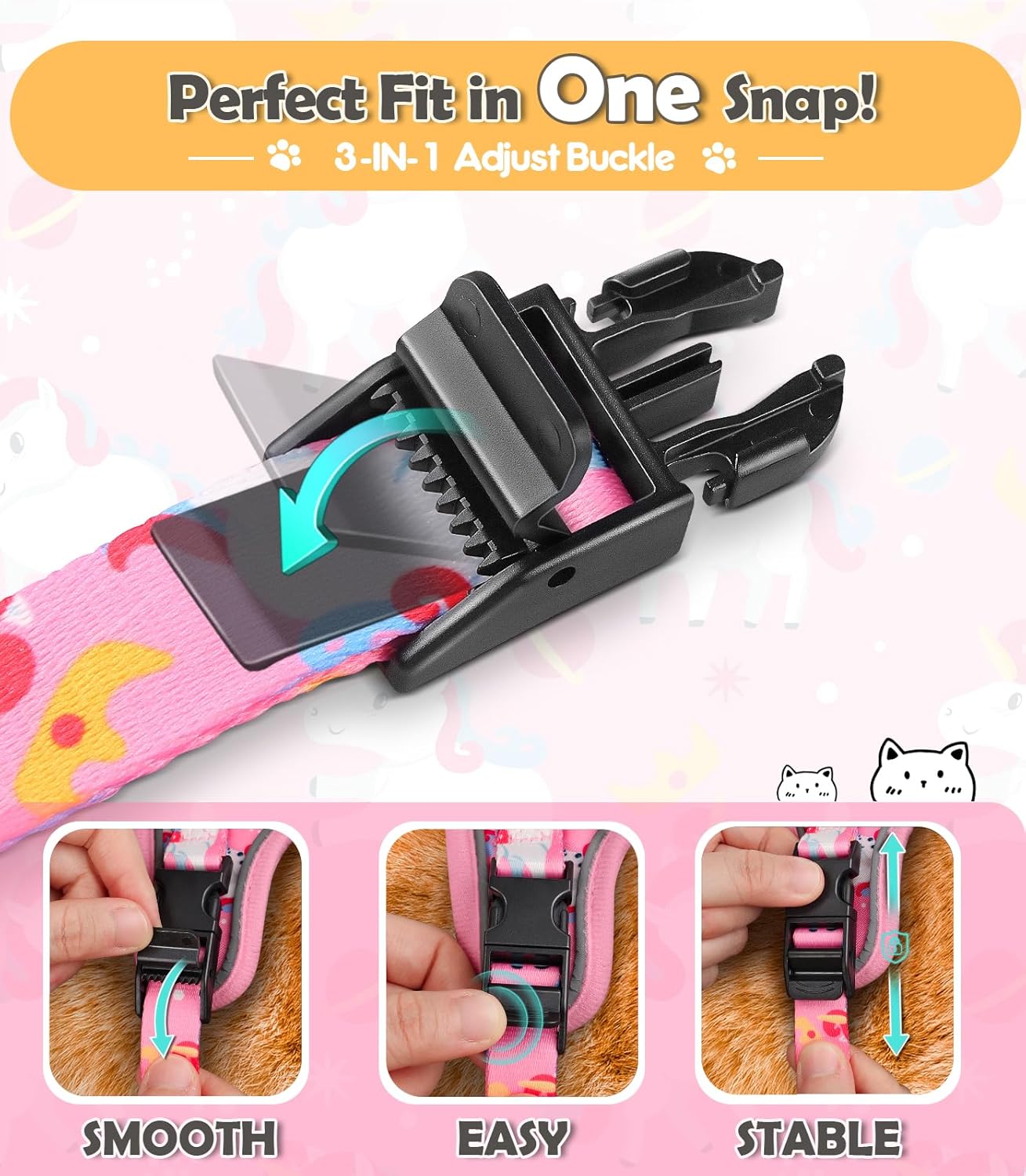 Halypet Cat Harness and Leash Set[MAX Safety 4th-Gen] Cute Escape Proof Vest Harness for Girl&Boy Cat Walking, Comfortable Adjustable Leash and Reflective Strips for Outdoor Kitten, S Pink Unicorn