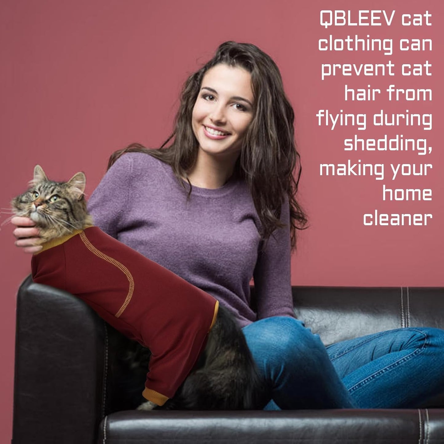 QBLEEV Sticky Hair Cat Clothes, Prevent Fur Shedding Shirts for Cats Only, Kitten Pajamas Costumes Outfits for Daily Wear Parties Photography, Anti-Shed Cat Onesie Recovery Suit for Cat or Small Dogs