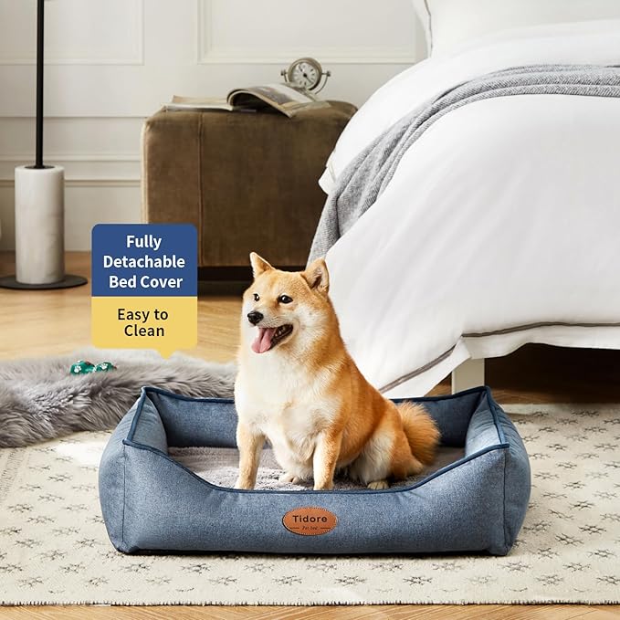 Orthopedic Dog Beds for Medium Dogs, Durable Egg Crate Foam Sofa Dog Bed wit Washable Removable Cover,Waterproof Lining,Pet Bed for Large Dogs (Denim Blue, 26.4" L x 21.7" W x 6.2" Th)