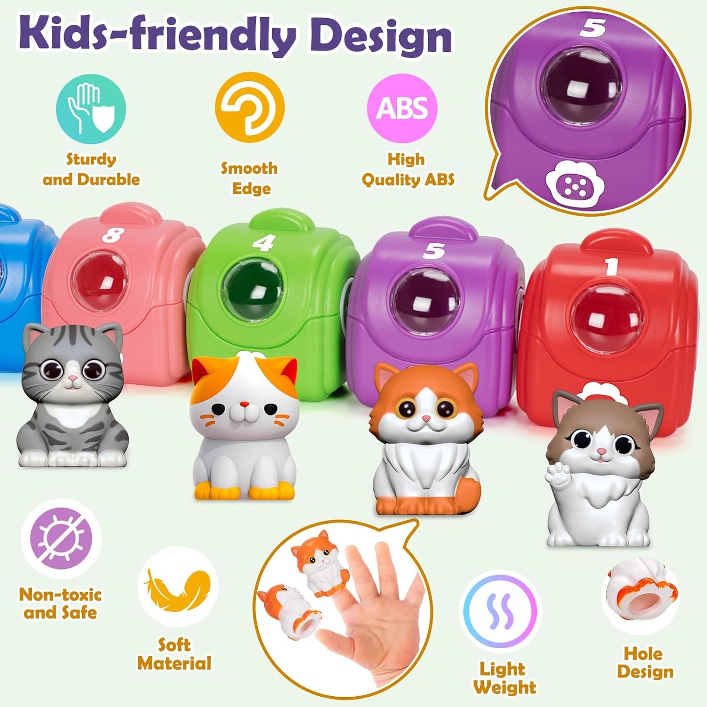 Learning Toys for Toddlers 1 2 3 Year Old Toddlers, 20Pcs Kitten Finger Puppets for Kids, Montessori Counting, Matching & Sorting Toy, Christmas Birthday Gifts for Baby Boys Girls Age 12-18 Months