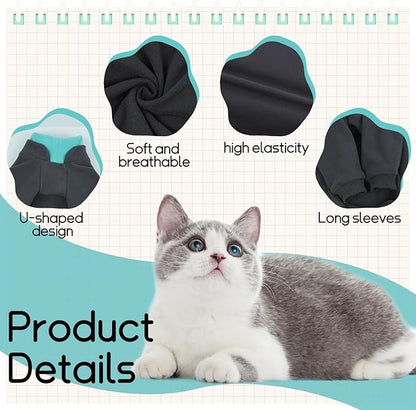 T'CHAQUE Sticky Hair Cat Onesie - Soft Long Sleeve Cat Pajamas, Anti-Shedding,Surgery Recovery Suit, Wound Protection & Preventing Licking, Kitten Sweaters for Male Female, DarkGray-2XL