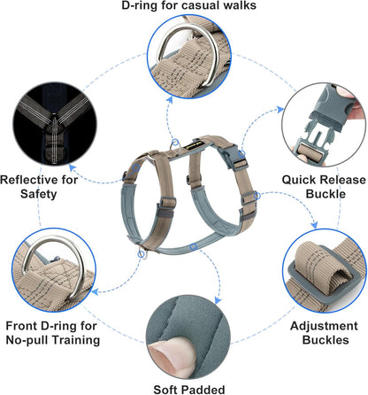 Plutus Pet No Pull Dog Harness, Adjustable Nylon Harness with Soft Padding, Reflective and Heavy Duty Dog Harness for Small, Medium, Large Dogs(Beige, S)