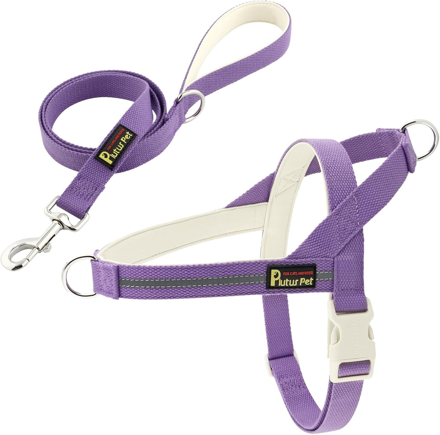 Plutus Pet Cotton Dog Harness and Leash Set, Reflective and Soft Padded, Quick Fit Vest Harness, for Small, Medium and Large Dogs, Medium Purple, L