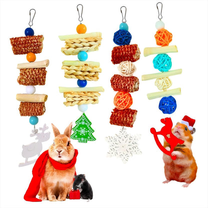 Bunny Chew Toys,Natural Chinchilla Chew and Treats Toys,Rabbit Toys for Guinea Pigs Hamster Gerbils Chinchilla and Other Small Pets(4pcs)