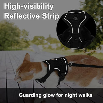 Cat Harness and Leash, Reflective Cat Harness Escape Proof for Walking, Adjustable Kitten Harness and Leash Set, 4 Buckles Easy Control Breathable Cat Vest Harness for All Types of Cats