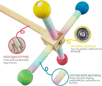 Bird Stand Perch Toy, Parrot 360° Interactive Rotating Parakeet Toys, Wooden Bird Cage Accessories Exercise Wheel Parrot Budgie Toys, Suitable for Cockatiels Lovebirds Conures Finches