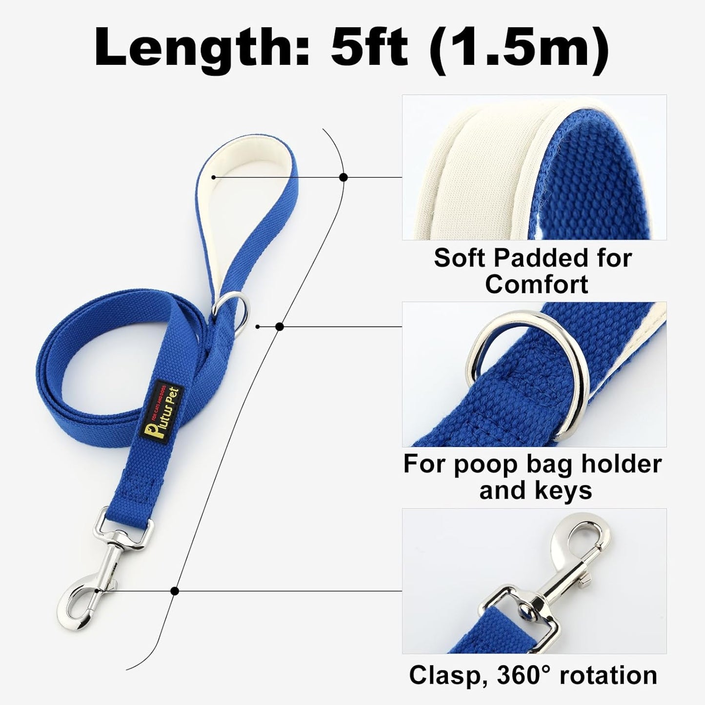 Plutus Pet Cotton Dog Harness and Leash Set, Reflective and Soft Padded, Quick Fit Vest Harness, for Small, Medium and Large Dogs, Royal Blue, S