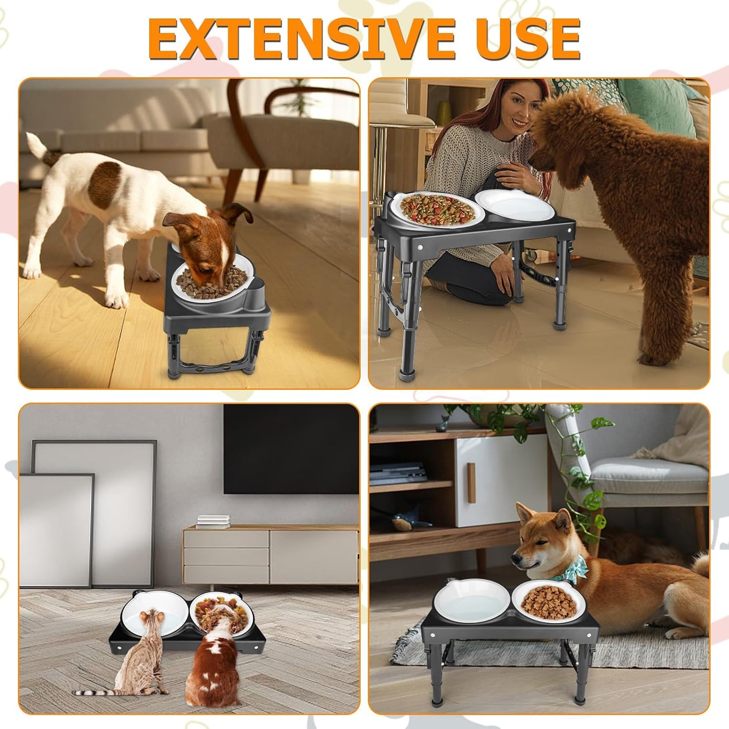 Elevated Dog Bowls Collapsible for Large Size Medium Small Dogs, 2 Raised Dog Bowls for Food Water &1 Slow Feeder Bowl, 5 Heights Adjustable Bowl Stand with Non-Slip Feet