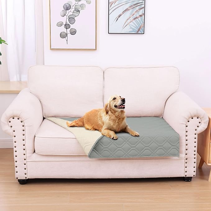 hyha Waterproof Dog Bed Blanket, Soft Pet Blankets, Waterproof Couch Cover for Dogs, Reversible Sofa Covers Washable for Furniture (30x53 Inch, Grey/Beige)