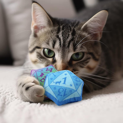 CiyvoLyeen D20 Dice Catnip Toy, DND Interactive Cat Toy Gifts for Role Playing Tabletop Game Soft Plush Funny Cute Kitten Teething Chew Pet Supplies Cat Lover Witchy Gift Idea Dnd Accessories Set of 5